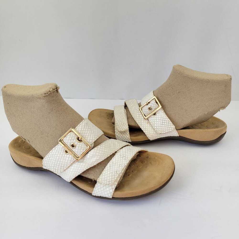 Vionic Strappy Slide Sandals With Gold Buckle White Size 7